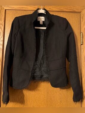 White House Black Market Black Textured Open-Front Cropped Blazer